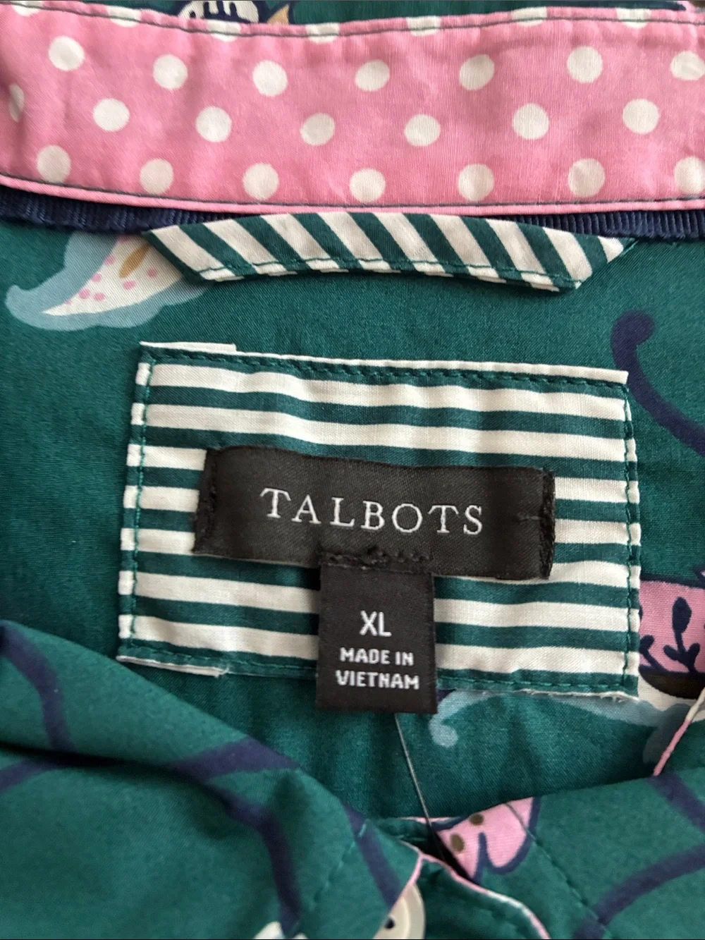 XL Talbots Womens Teal Floral Button-Down Shirt - Picture 3 of 5